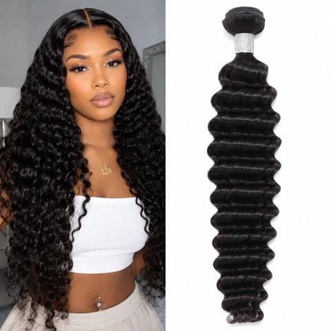 Violet 12A Human Hair Deep Wave Bundles One Bundle 100% Unprocessed Brazilian Virgin Hair Natural Black Deep Wave Bundle
