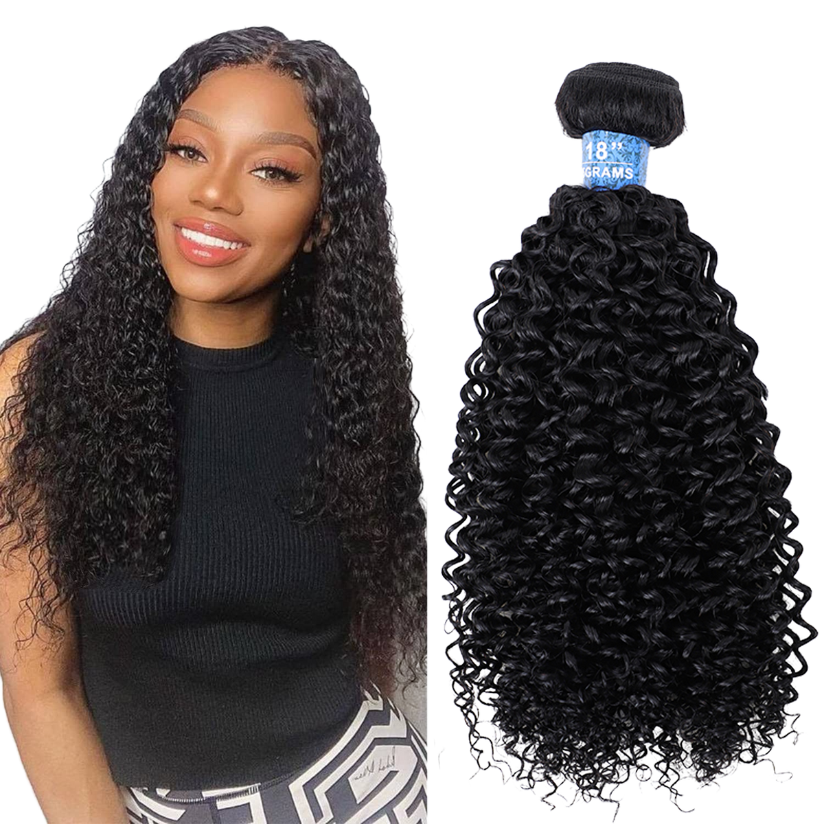 10A  Curly Single Bundles Human Hair Brazilian Virgin Hair Jerry Curly Wave Weave One Bundle 10A Grade Unprocessed Hair Extensions Natural Black （1 pack）
