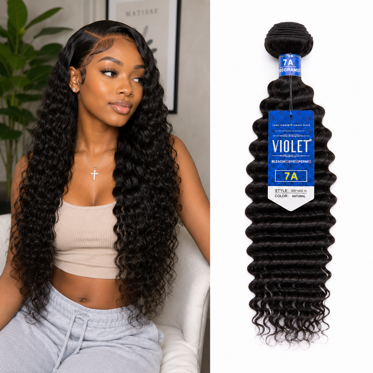 Violet 7A Brazilian Deep Wave Human Hair Bundle 1 Piece Natural Black