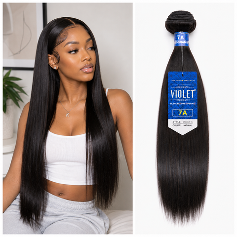 Violet 7A Straight Human Hair Bundle 1 Piece Natural Black