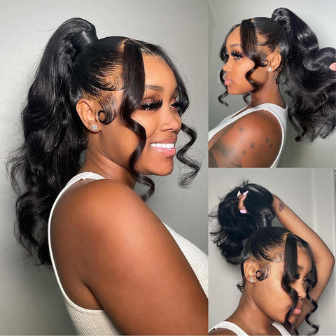 360 Body Wave Lace Front Wigs Human Hair Pre Plucked with Baby Hair 180% Density Full Lace Human Hair Wigs Brazilian Virgin Body HD Human Hair Lace Front Wigs for Women Natural Color